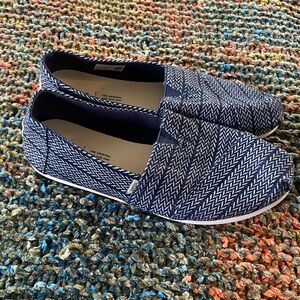 Navy Herringbone Slip-On Shoes
